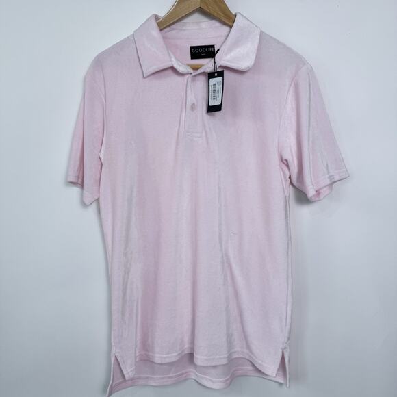 Goodlife Velour Polo Shirt Mens Small Pink Stretchy MSRP $135 NWT‎ Soft Preppy - Picture 1 of 6